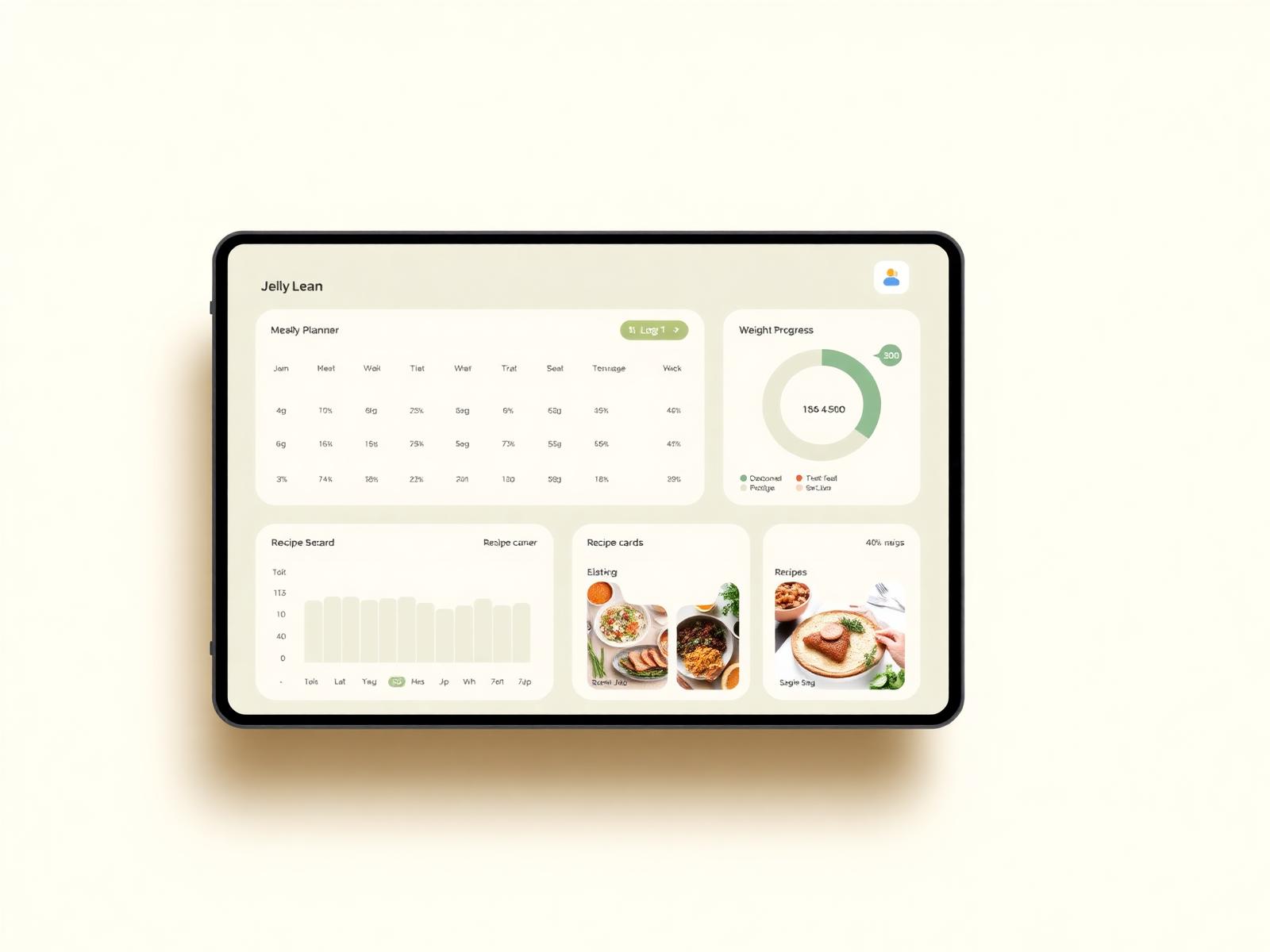 Jelly Lean dashboard preview showing meal planner and weight progress